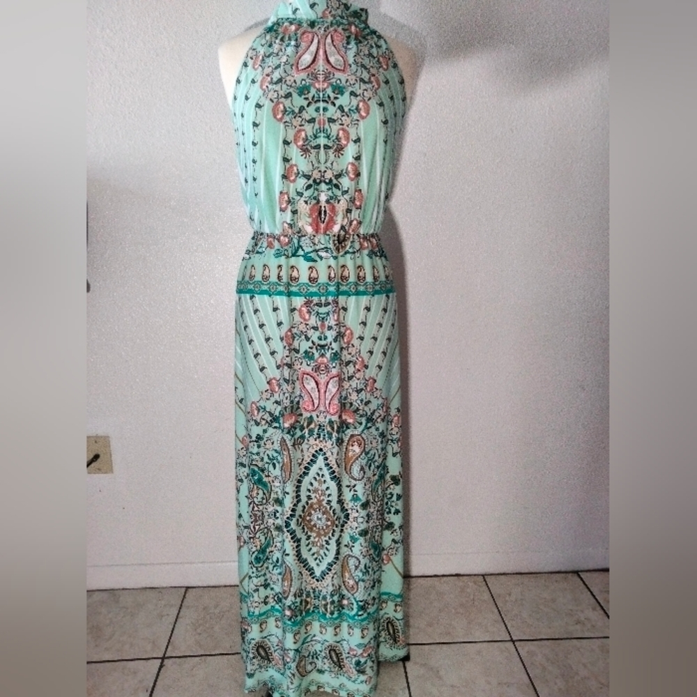 Women Maxi stretch green dress sleeveless colorful dress size small